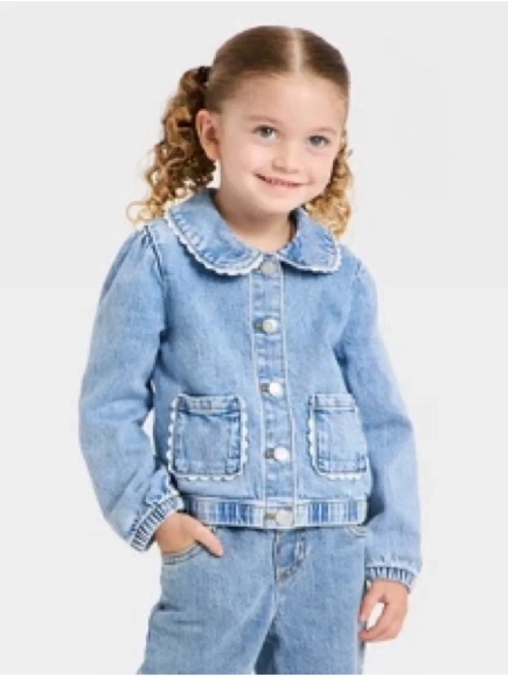 Cat & Jack Light Blue Denim Jacket with Ruffled Peter Pan Collar